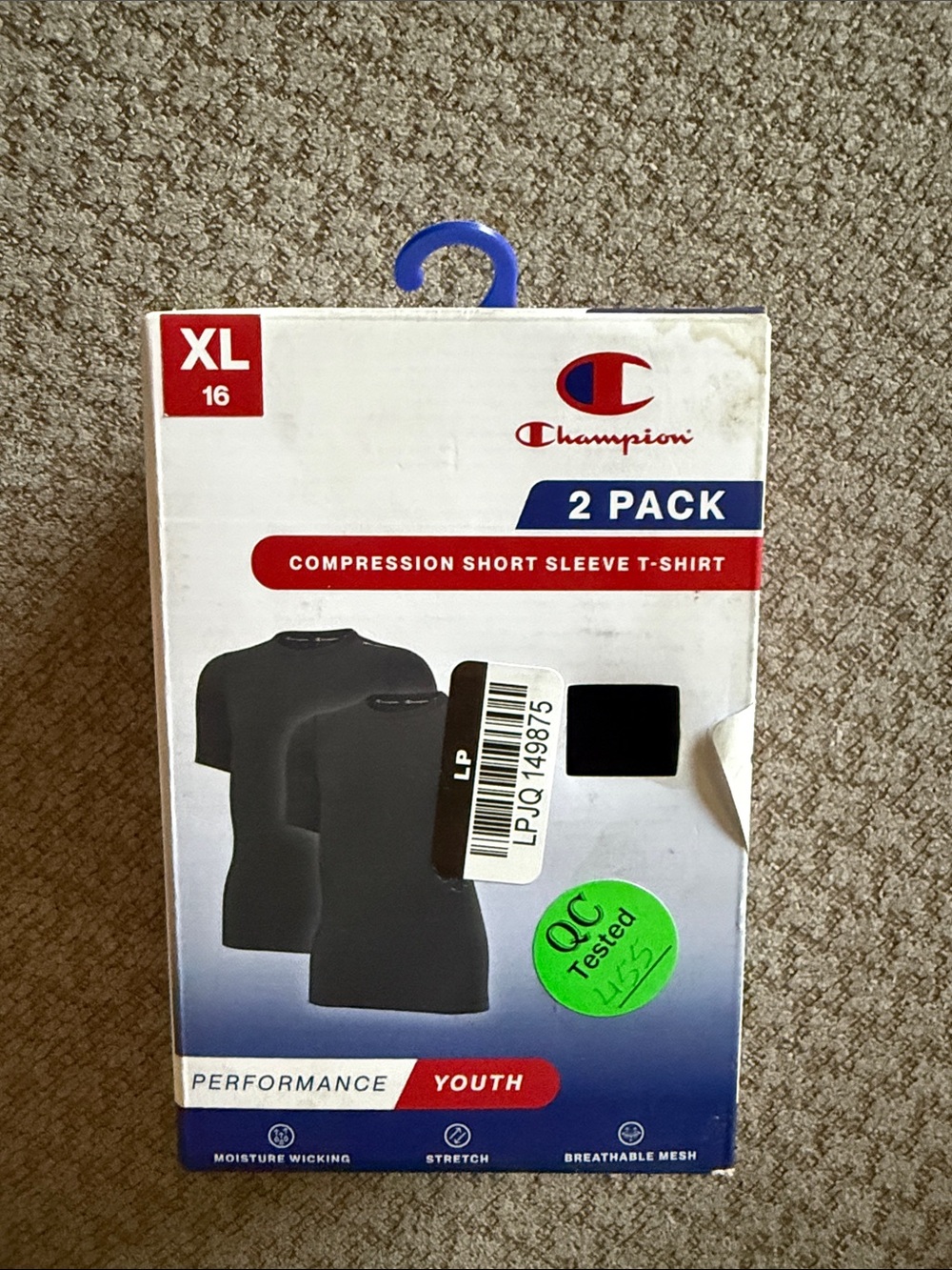 NWT Champion Youth 2pk Compression T-Shirt - Black/Black XL